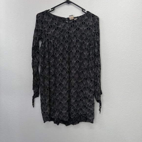 Roxy black cream patterened boho tunic 3/4 sleeve tiered blouse Size: S - Picture 2 of 9